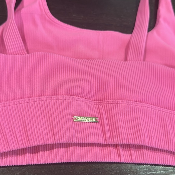 ZYIA Neon Pink Ribbed Sports Bra Large thick no padding top gold plated - Picture 3 of 5